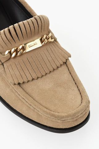 Mocassini in Suede con Frange e Logo Effetto Dorato