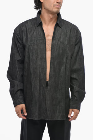 MAGLIANO Chambray Cotton Shirt with Deep V-Neck