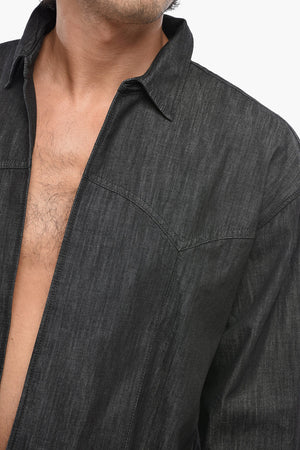 MAGLIANO Chambray Cotton Shirt with Deep V-Neck