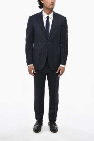 Virgin Wool Pinstripe Suit LEADER with Flap Pockets