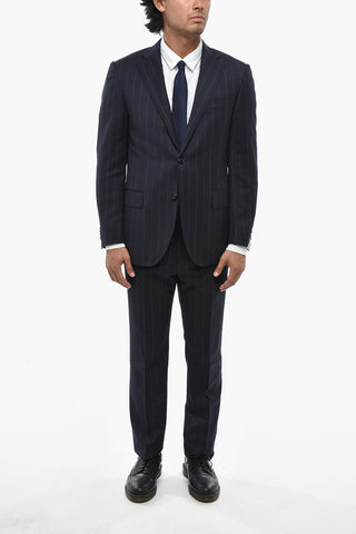 Virgin Wool Pinstripe Suit LEADER with Flap Pockets
