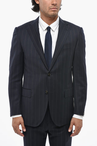 Virgin Wool Pinstripe Suit LEADER with Flap Pockets