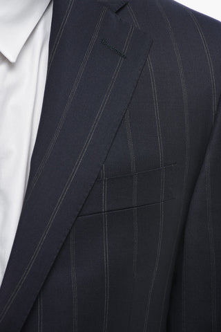 Virgin Wool Pinstripe Suit LEADER with Flap Pockets