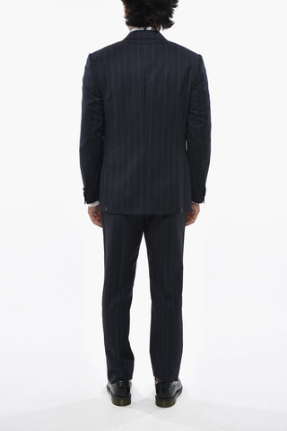 Virgin Wool Pinstripe Suit LEADER with Flap Pockets