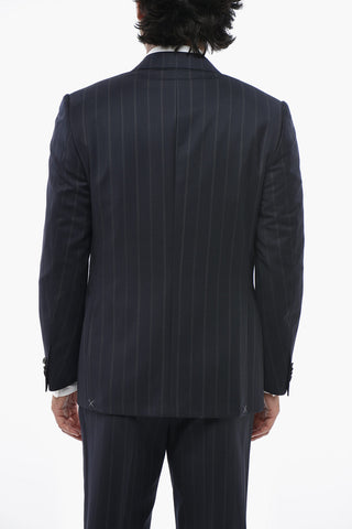 Virgin Wool Pinstripe Suit LEADER with Flap Pockets