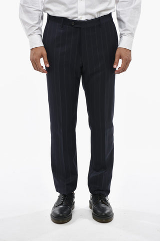 Virgin Wool Pinstripe Suit LEADER with Flap Pockets
