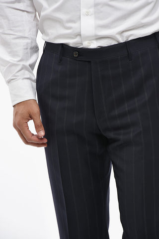 Virgin Wool Pinstripe Suit LEADER with Flap Pockets