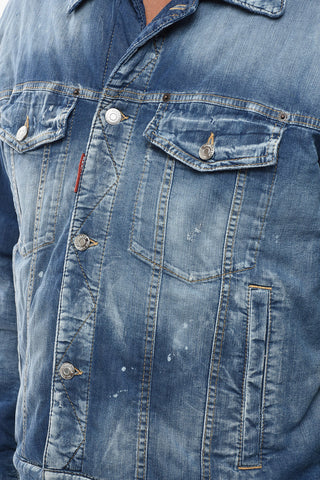 Stretch-Denim-Jacke mit gestreiftem Wollmix-Futter