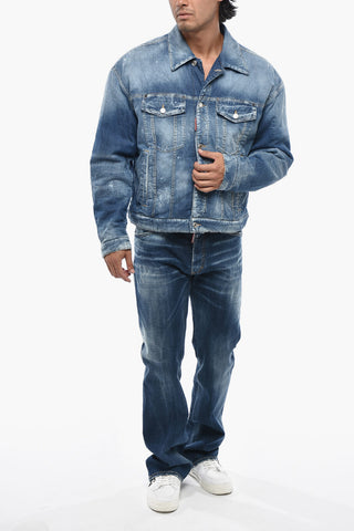 Stretch-Denim-Jacke mit gestreiftem Wollmix-Futter