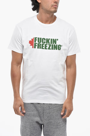 Cotton Crewneck T-Shirt With Contrast Print
