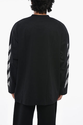 Long-Sleeve Crewneck T-Shirt PIXEL DIAG with Embroidery