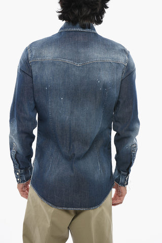 Denim Vintage-Effect Shirt FASHION WESTERN With Double Pocket