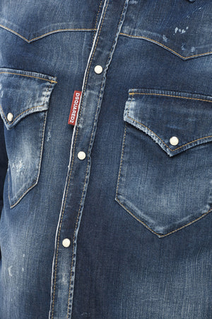 Denim Vintage-Effect Shirt FASHION WESTERN With Double Pocket