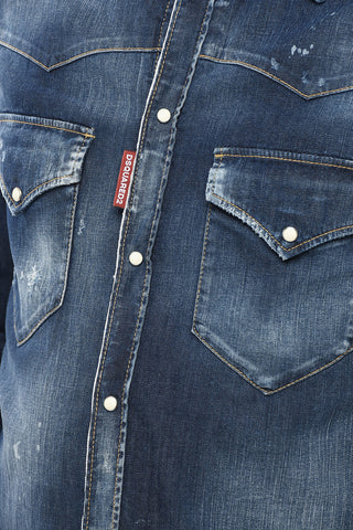 Denim Vintage-Effect Shirt FASHION WESTERN With Double Pocket