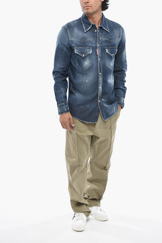 Denim Vintage-Effect Shirt FASHION WESTERN With Double Pocket