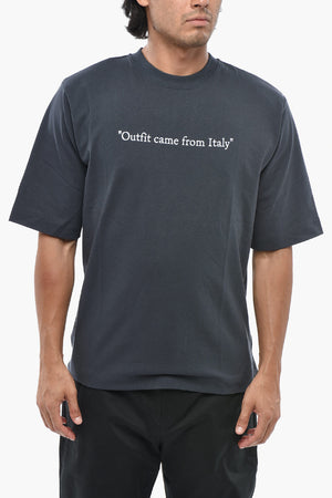 T-Shirt Girocollo in Tinta Unita con Stampa a Contrasto