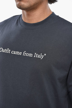 T-Shirt Girocollo in Tinta Unita con Stampa a Contrasto