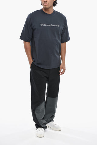 Crewneck Solid-Color T-Shirt with Contrast Print