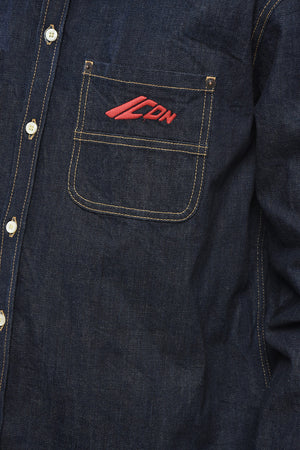 ICON Camicia in Denim con Ricamo in Rilievo