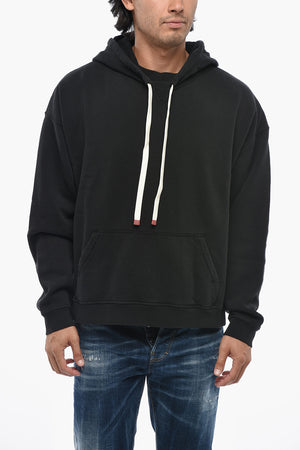 Felpa Hoodie in Cotone Felpato con Maxi Tasca a Toppa 