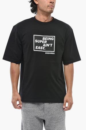 Cotton Crewneck T-Shirt With Contrast Print
