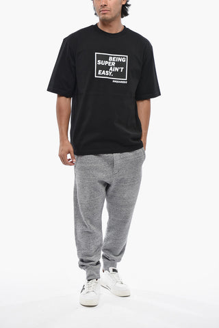T-shirt Girocollo in Cotone con Stampa a Contrasto