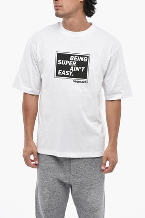 Cotton Crewneck T-Shirt With Contrast Print