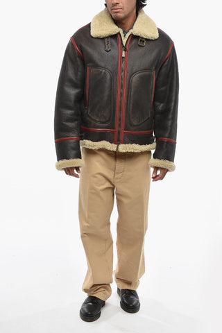 Shearling-Jacke mit aufgedrucktem Logo