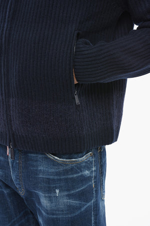 Maglia in Misto Lana a Costine con Chiusura Zip