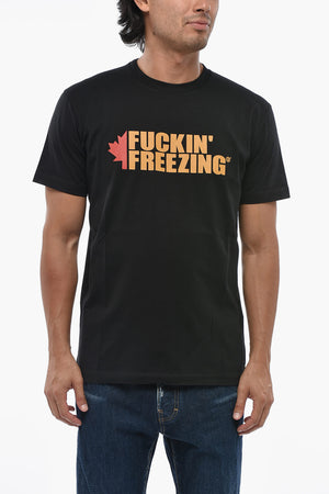 Cotton Crewneck T-Shirt With Contrast Print