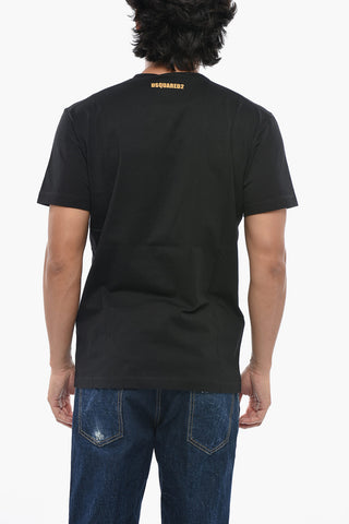 Cotton Crewneck T-Shirt With Contrast Print