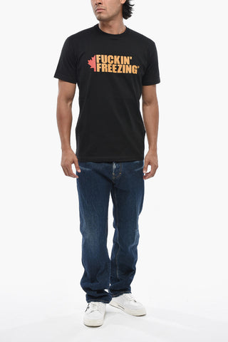 Cotton Crewneck T-Shirt With Contrast Print