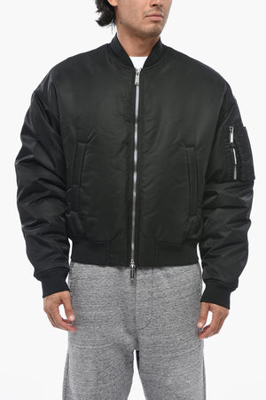 Padded Solid-Color Bomber Jacket With Sleeve Pocket