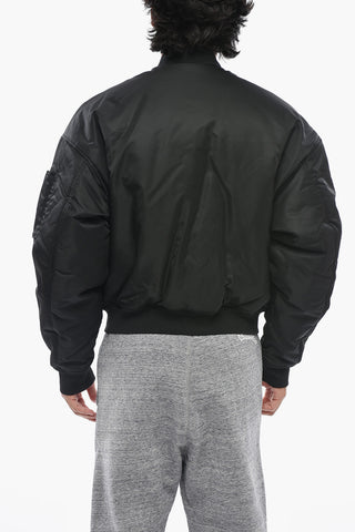 Padded Solid-Color Bomber Jacket With Sleeve Pocket