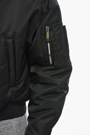 Padded Solid-Color Bomber Jacket With Sleeve Pocket