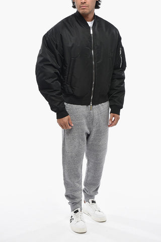 Padded Solid-Color Bomber Jacket With Sleeve Pocket