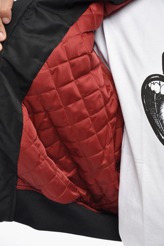 Padded Solid-Color Bomber Jacket With Sleeve Pocket