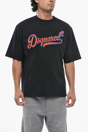 Cotton Crewneck T-Shirt With Sponge-Effect Logo