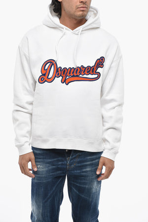 Felpa Hoodie in Cotone con Logo in Rilievo Effetto Spugnato