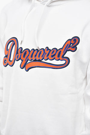 Felpa Hoodie in Cotone con Logo in Rilievo Effetto Spugnato