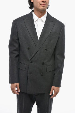 Virgin-Wool Double-Breasted Pinstripe Suit With Peak Lapel
