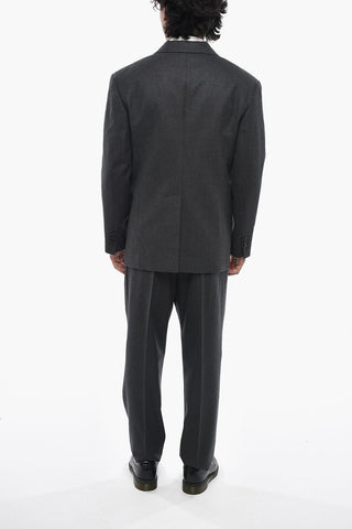 Virgin-Wool Double-Breasted Pinstripe Suit With Peak Lapel