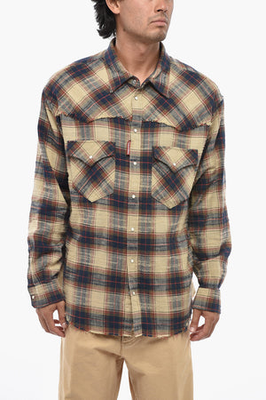 Camicia Regular Fit a Quadri con Orlo e Carrè Sfrangiati