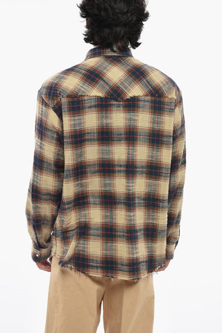 Camicia Regular Fit a Quadri con Orlo e Carrè Sfrangiati