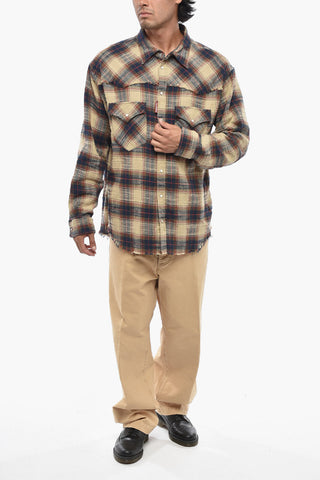 Camicia Regular Fit a Quadri con Orlo e Carrè Sfrangiati