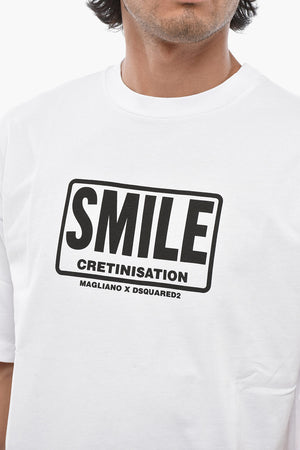 Crewneck Cotton T-Shirt With Contrast Print