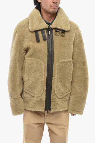 Aviator-Lederjacke mit Einsatz aus echtem Fell
