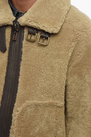 Aviator-Lederjacke mit Einsatz aus echtem Fell