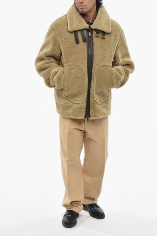 Aviator-Lederjacke mit Einsatz aus echtem Fell