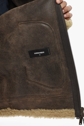 Aviator-Lederjacke mit Einsatz aus echtem Fell
